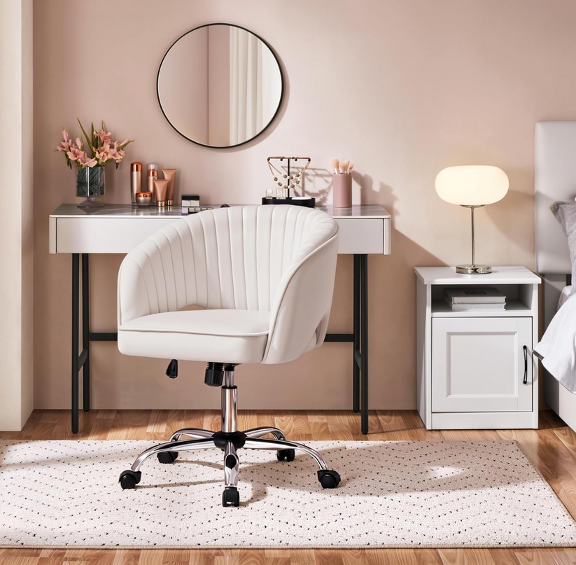 Yaheetech Office Desk Chair Height Adjustable Task Chairs Modern Office Chair Makeup Chair 360° Swivel Computer Chair Mid Back Chair Living Room Chairs with Arms&Stainless Base Accent Cream - LeafyLoom