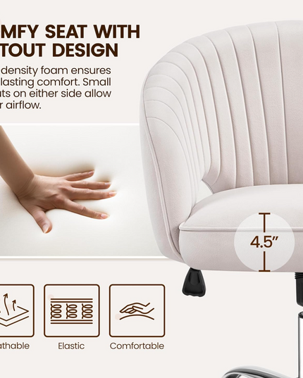 Yaheetech Office Desk Chair Height Adjustable Task Chairs Modern Office Chair Makeup Chair 360° Swivel Computer Chair Mid Back Chair Living Room Chairs with Arms&Stainless Base Accent Cream - LeafyLoom
