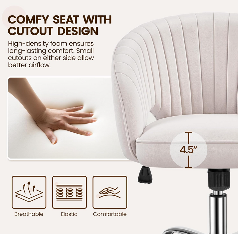 Yaheetech Office Desk Chair Height Adjustable Task Chairs Modern Office Chair Makeup Chair 360° Swivel Computer Chair Mid Back Chair Living Room Chairs with Arms&Stainless Base Accent Cream - LeafyLoom