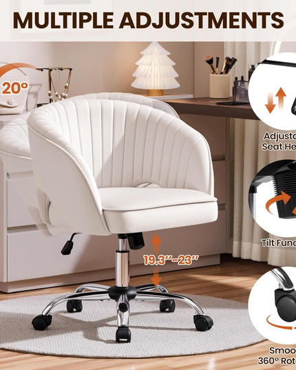 Yaheetech Office Desk Chair Height Adjustable Task Chairs Modern Office Chair Makeup Chair 360° Swivel Computer Chair Mid Back Chair Living Room Chairs with Arms&Stainless Base Accent Cream - LeafyLoom