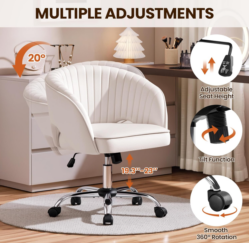 Yaheetech Office Desk Chair Height Adjustable Task Chairs Modern Office Chair Makeup Chair 360° Swivel Computer Chair Mid Back Chair Living Room Chairs with Arms&Stainless Base Accent Cream - LeafyLoom