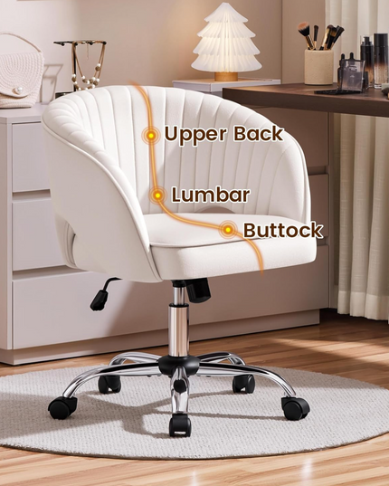 Yaheetech Office Desk Chair Height Adjustable Task Chairs Modern Office Chair Makeup Chair 360° Swivel Computer Chair Mid Back Chair Living Room Chairs with Arms&Stainless Base Accent Cream - LeafyLoom