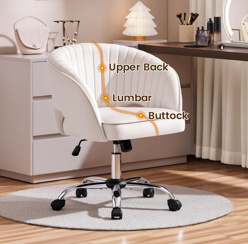 Yaheetech Office Desk Chair Height Adjustable Task Chairs Modern Office Chair Makeup Chair 360° Swivel Computer Chair Mid Back Chair Living Room Chairs with Arms&Stainless Base Accent Cream - LeafyLoom