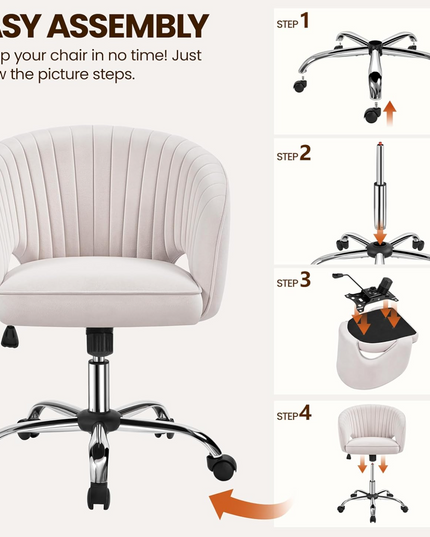Yaheetech Office Desk Chair Height Adjustable Task Chairs Modern Office Chair Makeup Chair 360° Swivel Computer Chair Mid Back Chair Living Room Chairs with Arms&Stainless Base Accent Cream - LeafyLoom