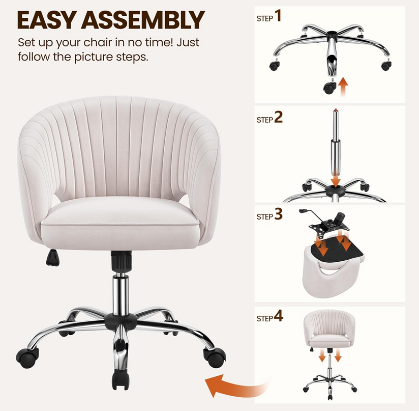 Yaheetech Office Desk Chair Height Adjustable Task Chairs Modern Office Chair Makeup Chair 360° Swivel Computer Chair Mid Back Chair Living Room Chairs with Arms&Stainless Base Accent Cream - LeafyLoom