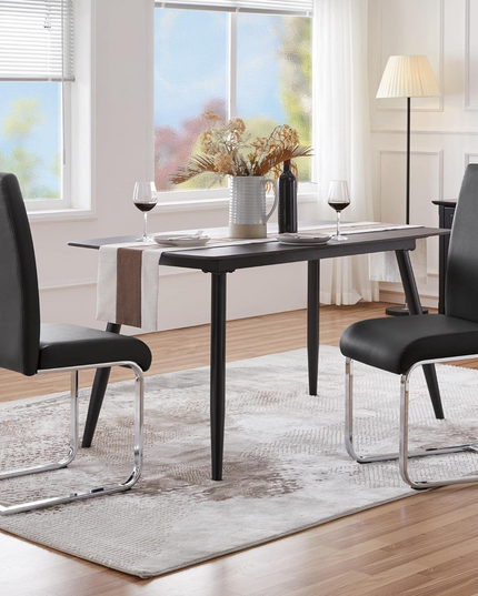 Yaheetech Dining Chairs Set of 2 Modern Dining Room Chairs Kitchen Chairs with Faux Leather Seat, Solid Legs and High Back for Dining Room, Kitchen, Black - LeafyLoom
