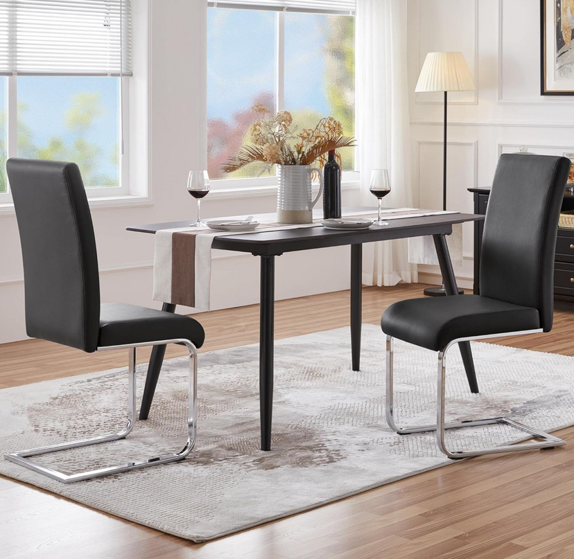 Yaheetech Dining Chairs Set of 6 Modern Dining Room Chairs Kitchen Chairs with Faux Leather Seat, Solid Legs and High Back for Dining Room, Kitchen, Black - LeafyLoom