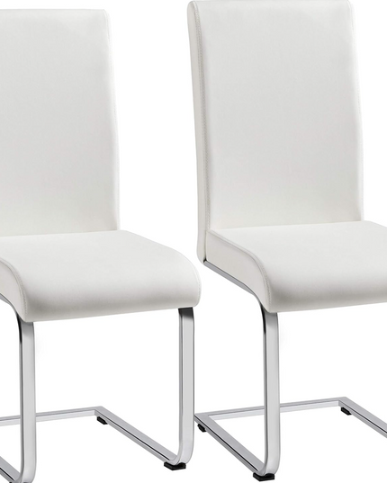 Yaheetech Dining Chairs Set of 2 Modern Dining Room Chairs Kitchen Chairs with Faux Leather Seat, Metal Legs and High Back for Dining Room, Kitchen, White - LeafyLoom