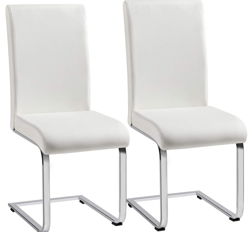 Yaheetech Dining Chairs Set of 2 Modern Dining Room Chairs Kitchen Chairs with Faux Leather Seat, Metal Legs and High Back for Dining Room, Kitchen, White - LeafyLoom