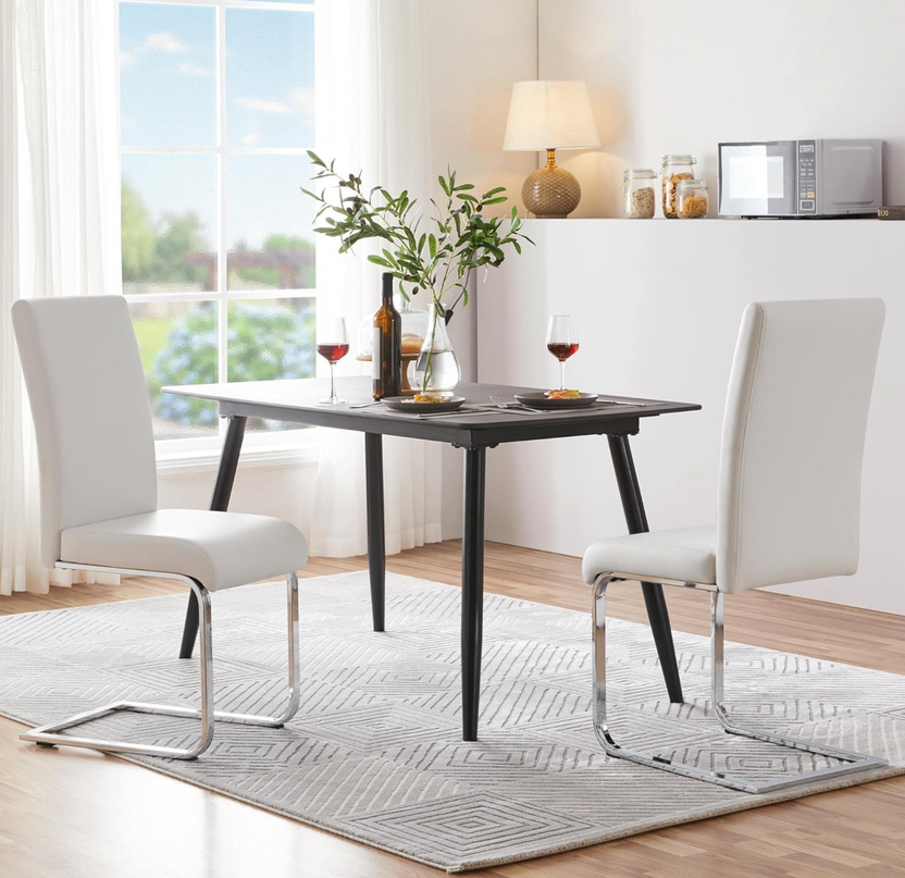 Yaheetech Dining Chairs Set of 4 Modern Dining Room Chairs Kitchen Chairs with Faux Leather Seat, Solid Legs and High Back for Dining Room, Kitchen, White - LeafyLoom
