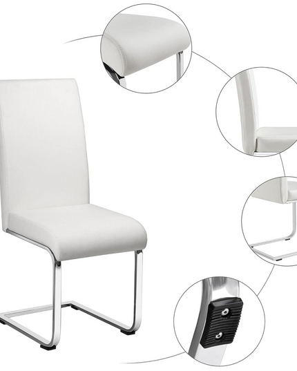 Yaheetech Dining Chairs Set of 2 Modern Dining Room Chairs Kitchen Chairs with Faux Leather Seat, Metal Legs and High Back for Dining Room, Kitchen, White - LeafyLoom