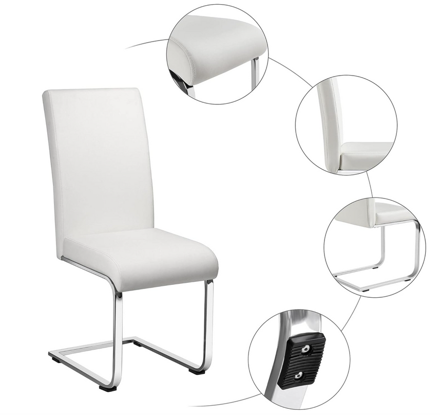 Yaheetech Dining Chairs Set of 2 Modern Dining Room Chairs Kitchen Chairs with Faux Leather Seat, Metal Legs and High Back for Dining Room, Kitchen, White - LeafyLoom