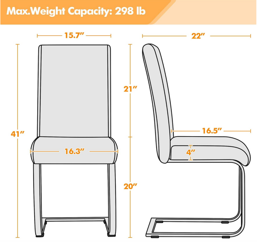 Yaheetech Dining Chairs Set of 2 Modern Dining Room Chairs Kitchen Chairs with Faux Leather Seat, Metal Legs and High Back for Dining Room, Kitchen, White - LeafyLoom