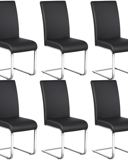 Yaheetech Dining Chairs Set of 6 Modern Dining Room Chairs Kitchen Chairs with Faux Leather Seat, Solid Legs and High Back for Dining Room, Kitchen, Black - LeafyLoom