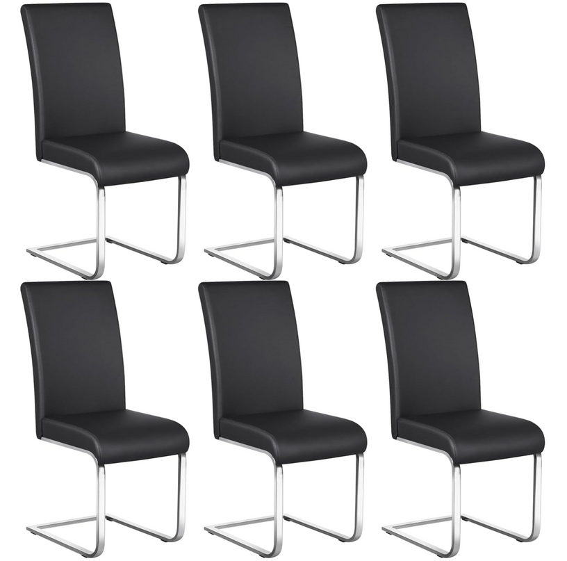 Yaheetech Dining Chairs Set of 6 Modern Dining Room Chairs Kitchen Chairs with Faux Leather Seat, Solid Legs and High Back for Dining Room, Kitchen, Black - LeafyLoom