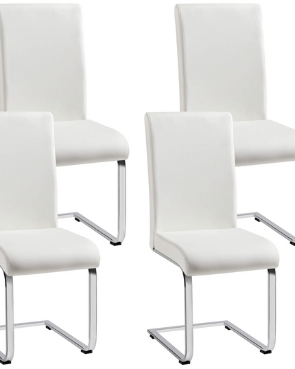 Yaheetech Dining Chairs Set of 4 Modern Dining Room Chairs Kitchen Chairs with Faux Leather Seat, Solid Legs and High Back for Dining Room, Kitchen, White - LeafyLoom