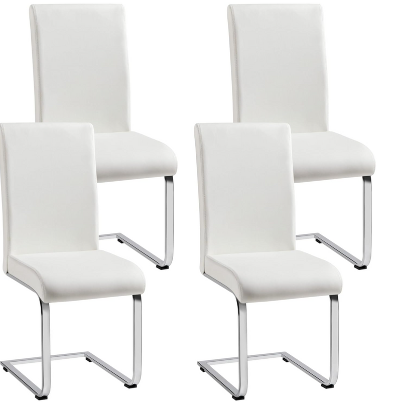 Yaheetech Dining Chairs Set of 4 Modern Dining Room Chairs Kitchen Chairs with Faux Leather Seat, Solid Legs and High Back for Dining Room, Kitchen, White - LeafyLoom