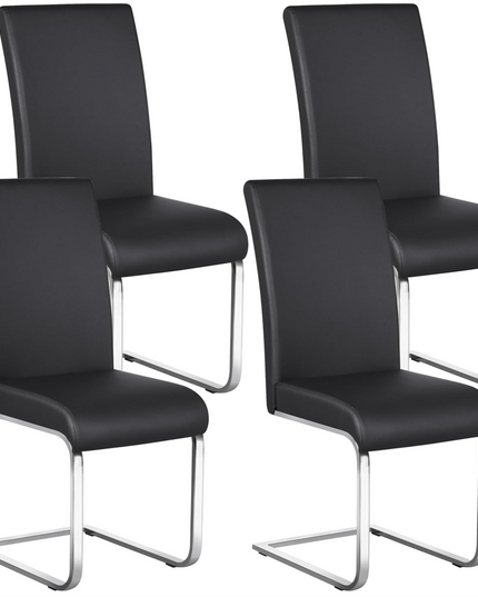 Yaheetech Dining Chairs Set of 4 Modern Dining Room Chairs Kitchen Chairs with Faux Leather Seat, Solid Legs and High Back for Dining Room, Kitchen, Black - LeafyLoom