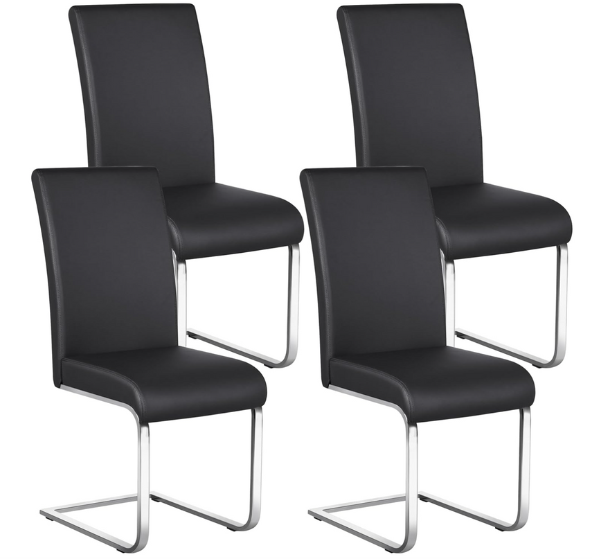 Yaheetech Dining Chairs Set of 4 Modern Dining Room Chairs Kitchen Chairs with Faux Leather Seat, Solid Legs and High Back for Dining Room, Kitchen, Black - LeafyLoom