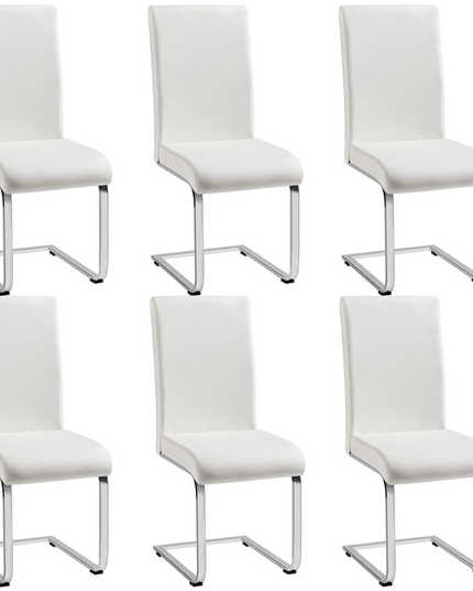 Yaheetech Dining Chairs Set of 6 Modern Dining Room Chairs Kitchen Chairs with Faux Leather Seat, Solid Legs and High Back for Dining Room, Kitchen, White - LeafyLoom