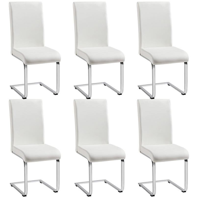 Yaheetech Dining Chairs Set of 6 Modern Dining Room Chairs Kitchen Chairs with Faux Leather Seat, Solid Legs and High Back for Dining Room, Kitchen, White - LeafyLoom