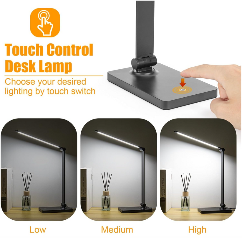 Rechargeable Desk Lamp LED Desk Lamps Eye-Caring Desk Lamps Dimmable Office Lamp with USB Chager Touch Control for Home Office Student Dormitory - LeafyLoom
