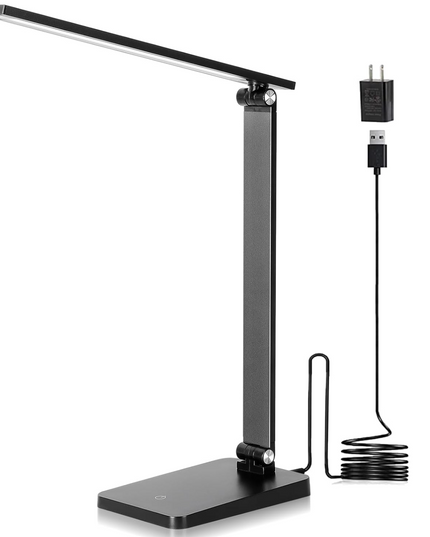 LED Desk Lamp for Home Office, 3 Levels Dimmable Desk Light with USB Charging Port, Small Study Lamp, Reading Light for Table, Black, 5000K | 3 Levels Dimmable, with USB Charging Port, for Home Office, Reading Light, Small Study Lamp, 5000K, for Table - LeafyLoom
