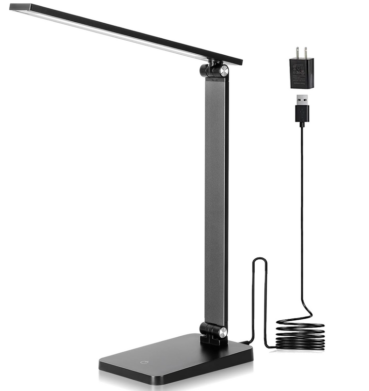 LED Desk Lamp for Home Office, 3 Levels Dimmable Desk Light with USB Charging Port, Small Study Lamp, Reading Light for Table, Black, 5000K | 3 Levels Dimmable, with USB Charging Port, for Home Office, Reading Light, Small Study Lamp, 5000K, for Table - LeafyLoom