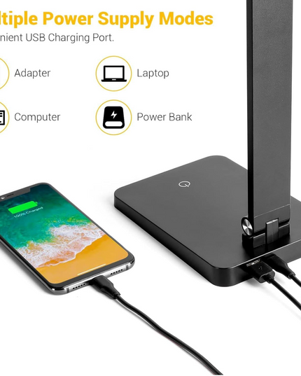 LED Desk Lamp for Home Office, 3 Levels Dimmable Desk Light with USB Charging Port, Small Study Lamp, Reading Light for Table, Black, 5000K | 3 Levels Dimmable, with USB Charging Port, for Home Office, Reading Light, Small Study Lamp, 5000K, for Table - LeafyLoom