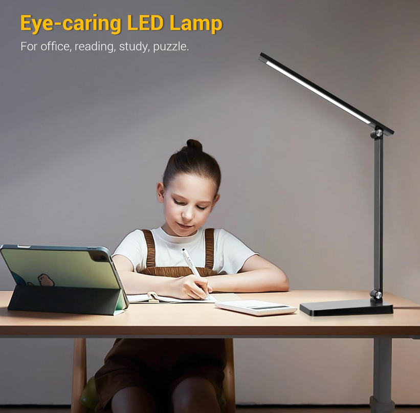 LED Desk Lamp for Home Office, 3 Levels Dimmable Desk Light with USB Charging Port, Small Study Lamp, Reading Light for Table, Black, 5000K | 3 Levels Dimmable, with USB Charging Port, for Home Office, Reading Light, Small Study Lamp, 5000K, for Table - LeafyLoom