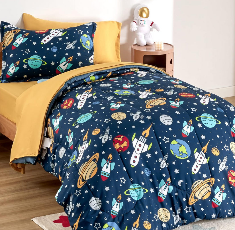 SLEEP ZONE Kids Bedding Comforter Set Full/Queen Size - Super Soft & Cute Printed 3-Piece Comforter Set All Seasons for Boys, Girls, Fade Resistant, Machine Washable, Rocket Galaxy SLEEPZONELIFE