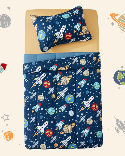 SLEEP ZONE Kids Bedding Comforter Set Full/Queen Size - Super Soft & Cute Printed 3-Piece Comforter Set All Seasons for Boys, Girls, Fade Resistant, Machine Washable, Rocket Galaxy SLEEPZONELIFE