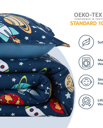 SLEEP ZONE Kids Bedding Comforter Set Full/Queen Size - Super Soft & Cute Printed 3-Piece Comforter Set All Seasons for Boys, Girls, Fade Resistant, Machine Washable, Rocket Galaxy SLEEPZONELIFE