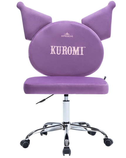 Impressions Vanity Kuromi Armless Swivel Cute Desk Chair for Bedroom, Velvet Makeup Vanity Chair with Back, Rolling Wheels Silver Metallic Base and Adjustable Height (Lilac) LeafyLoom
