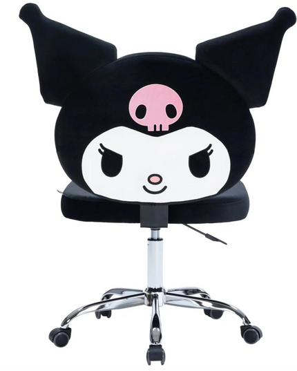 Impressions Vanity Kuromi Armless Swivel Cute Desk Chair for Bedroom, Velvet Makeup Vanity Chair with Back, Rolling Wheels Silver Metallic Base and Adjustable Height (Black) LeafyLoom