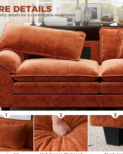 CDCASA 120" Oversized Modular Sectional Sofa, Comfy U-Shaped Cloud Couch w/ 2 Movable Ottoman, 5-Seater Chenille Deep Seat Modern Sofa Couch for Living Room, DIY Combination, Terracotta Orange LeafyLoom