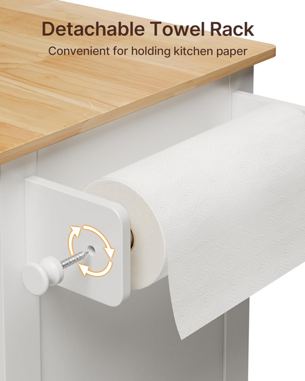 Gizoon Kitchen Island Cart with Adjustable Shelf, 33" W Mobile Trolley Cart on Metal Wheels with Drawer & Storage Cabinet, Spice Rack & Towel Rack, for Dining Room, Bar, White, Tabletop-Oak Color Gizoon