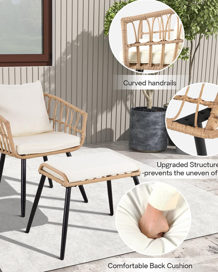 FHFO 5 Pieces Outdoor Wicker Furniture Set, Patio Bistro Set with Ottomans Rattan Balcony Furniture for Apartment, Garden, Porch, Backyard, Poolside,Natural-Beige Pamapic
