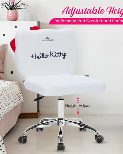 Impressions Vanity Hello Kitty Kawaii Swivel Vanity Chair for Makeup Room, Adjustable Height Cute Desk Chair with Wheels Rolling, Comfy Polyurethane Foam Back Armless Chair for Dorm (White) IMPRESSIONSVANITY%C2%B7COMPANY