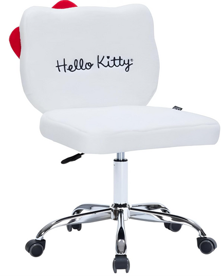 Impressions Vanity Hello Kitty Kawaii Swivel Vanity Chair for Makeup Room, Adjustable Height Cute Desk Chair with Wheels Rolling, Comfy Polyurethane Foam Back Armless Chair for Dorm (White) IMPRESSIONSVANITY%C2%B7COMPANY