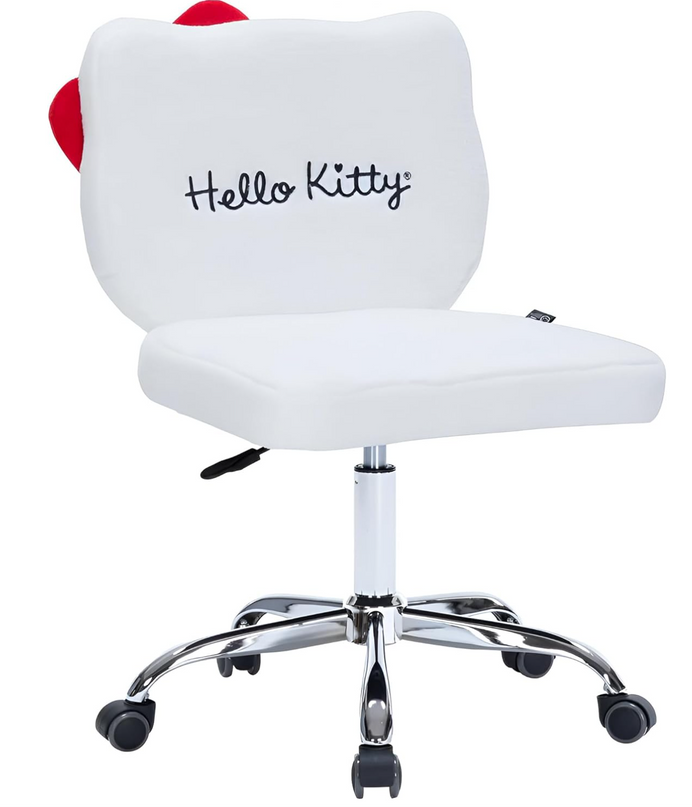 Impressions Vanity Hello Kitty Kawaii Swivel Vanity Chair for Makeup Room, Adjustable Height Cute Desk Chair with Wheels Rolling, Comfy Polyurethane Foam Back Armless Chair for Dorm (White) IMPRESSIONSVANITY%C2%B7COMPANY