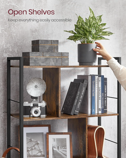 VASAGLE Bookshelf, 5-Tier Bookcase, Storage Shelving Unit, Display Shelf with Open Compartments for Living Room, Home Office, Bedroom, Industrial, Rustic Brown and Black ULBC121B01