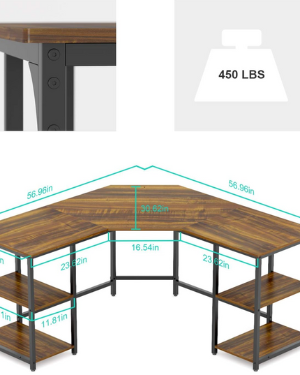 Elephance L-Shaped Desk with Shelves, Computer Corner Desk, Home Office Writing Workstation, Gaming Desk PC Laptop Table with Storage