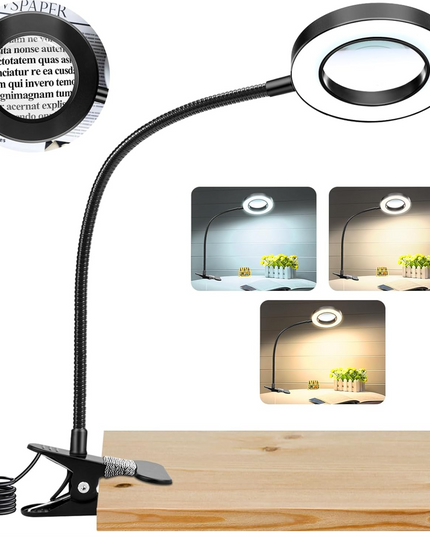 LED Magnifying Lamp with Light, 10X Desk Magnifying Glass with Lamp and Stand,Lighted Hands Free Flexible Gooseneck Professional Cool Light Lamp for Craft,Reading, Seniors,