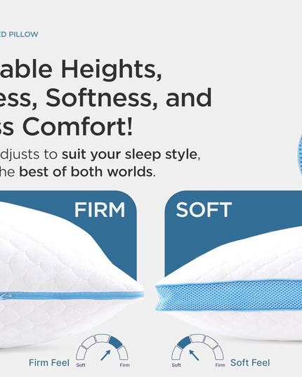 Side and Back Sleeper Pillow for Neck and Shoulder Pain Relief - Shredded Memory Foam Bed Pillow for Sleeping - 100% Adjustable Fill - Standard Size Modal Washable Case. Extra Fill Included - LeafyLoom