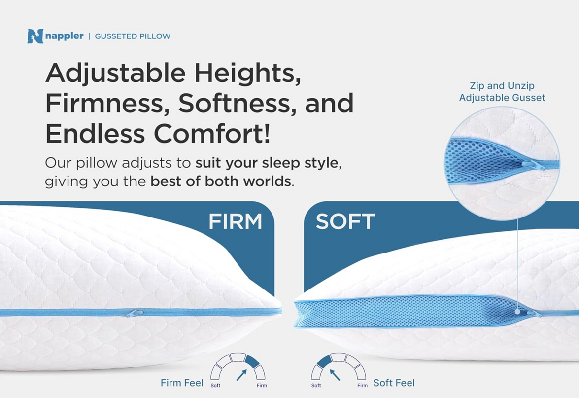 Side and Back Sleeper Pillow for Neck and Shoulder Pain Relief - Shredded Memory Foam Bed Pillow for Sleeping - 100% Adjustable Fill - Standard Size Modal Washable Case. Extra Fill Included - LeafyLoom