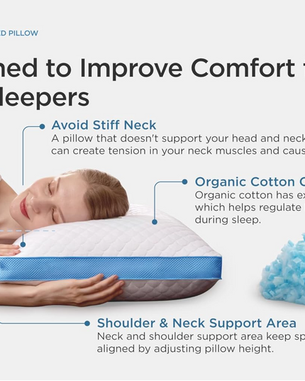 Side and Back Sleeper Pillow for Neck and Shoulder Pain Relief - Shredded Memory Foam Bed Pillow for Sleeping - 100% Adjustable Fill - Standard Size Modal Washable Case. Extra Fill Included - LeafyLoom