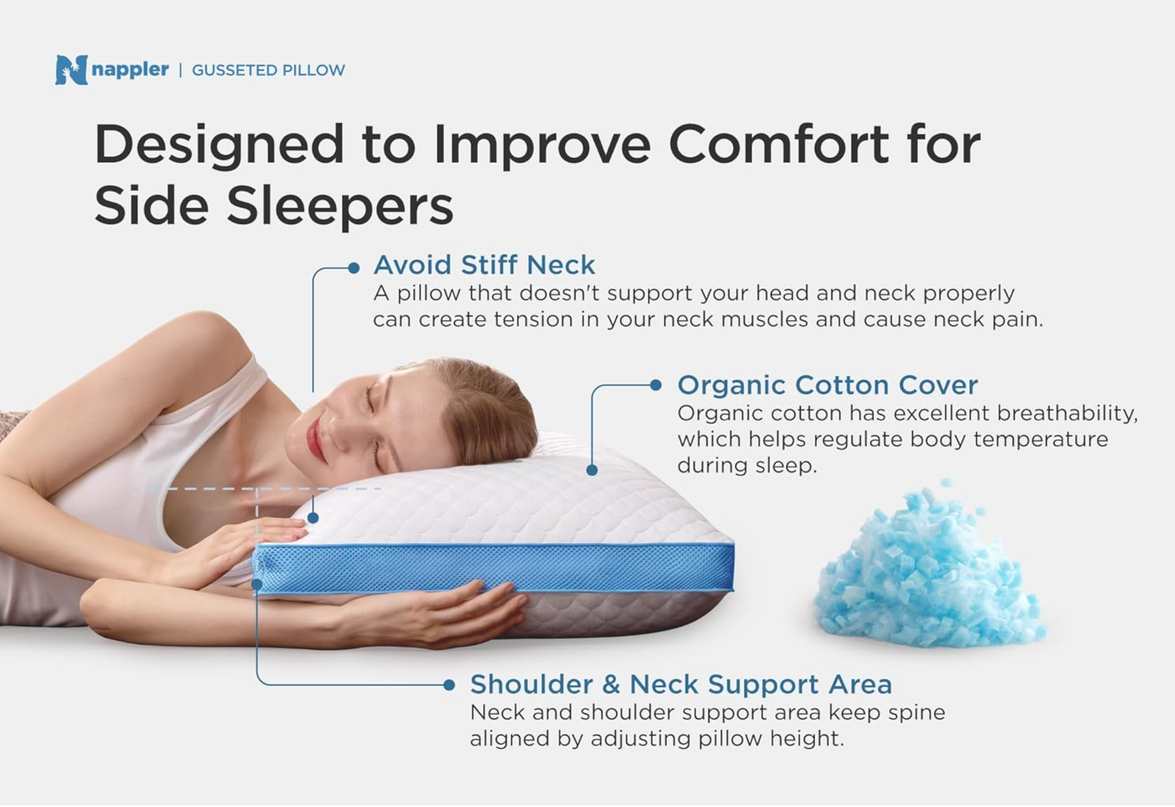 Side and Back Sleeper Pillow for Neck and Shoulder Pain Relief - Shredded Memory Foam Bed Pillow for Sleeping - 100% Adjustable Fill - Standard Size Modal Washable Case. Extra Fill Included - LeafyLoom