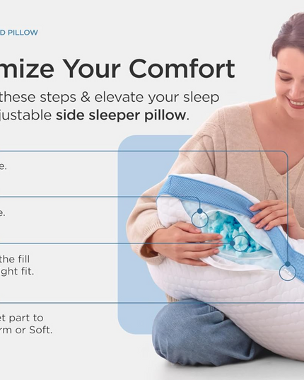 Side and Back Sleeper Pillow for Neck and Shoulder Pain Relief - Shredded Memory Foam Bed Pillow for Sleeping - 100% Adjustable Fill - Standard Size Modal Washable Case. Extra Fill Included - LeafyLoom