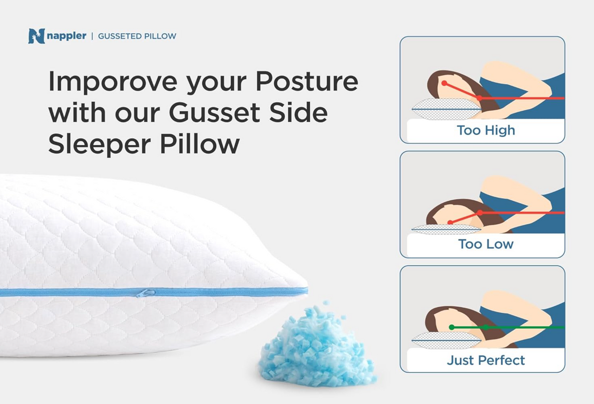 Side and Back Sleeper Pillow for Neck and Shoulder Pain Relief - Shredded Memory Foam Bed Pillow for Sleeping - 100% Adjustable Fill - Standard Size Modal Washable Case. Extra Fill Included - LeafyLoom